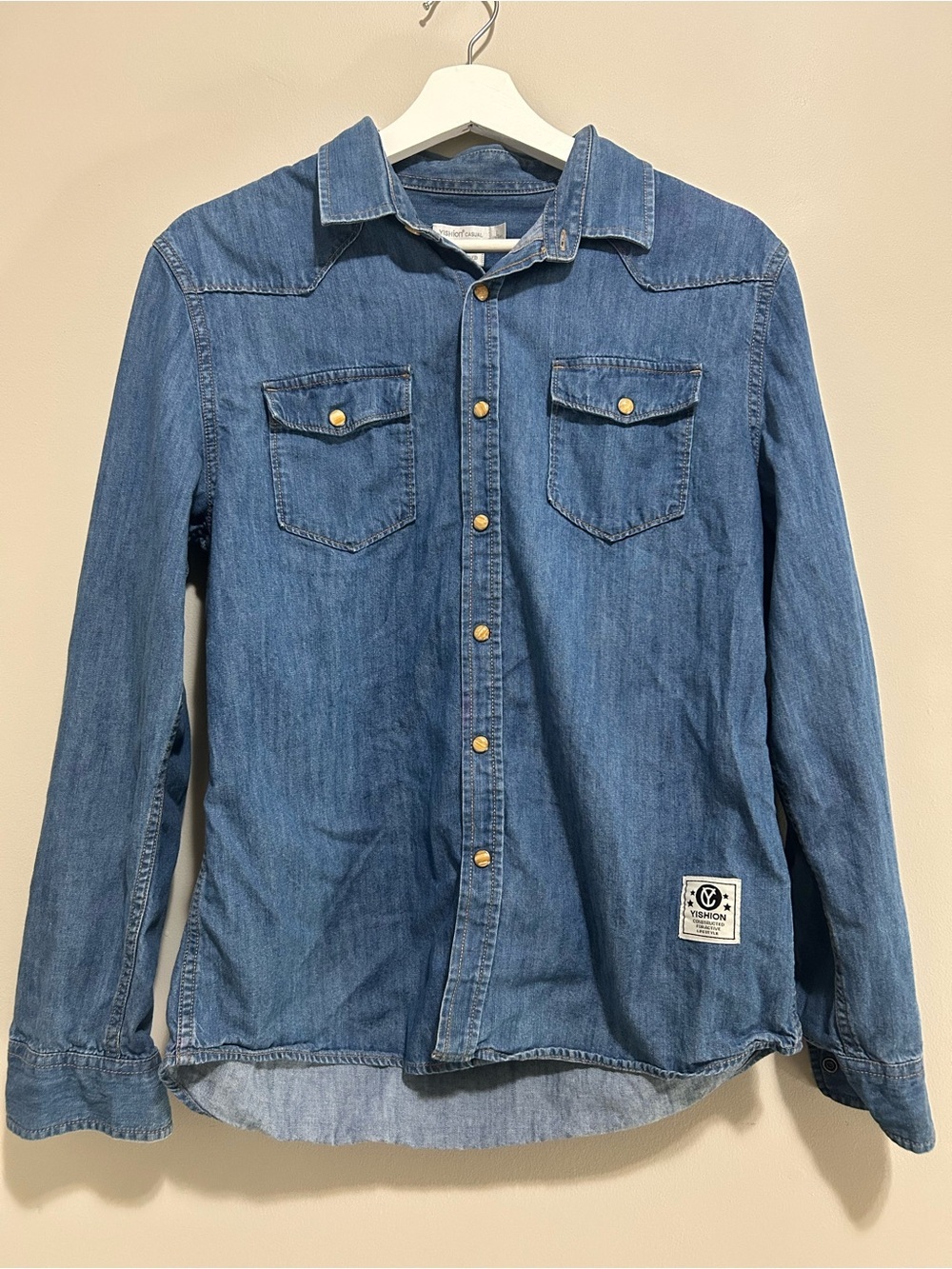 Denim Button-Down Shirt in Medium Blue